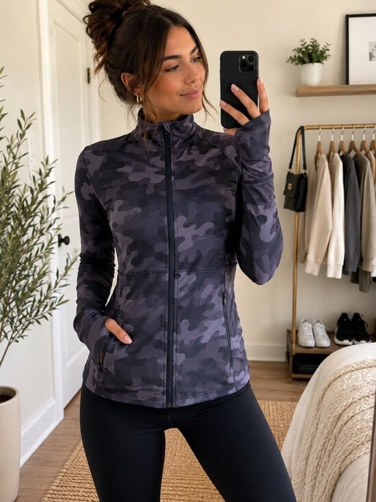 Lole Jackets & Blazers - Lolë Grey Camo Zip Athletic Jacket | Thumbhole Activewear Layer Medium